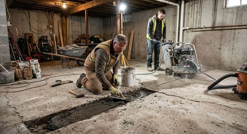 Cracked Basement Floor Repair in Lincolnton, NC