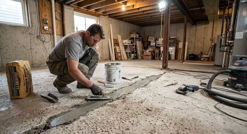 Cracked Basement Floor Repair in Lincolnton, NC